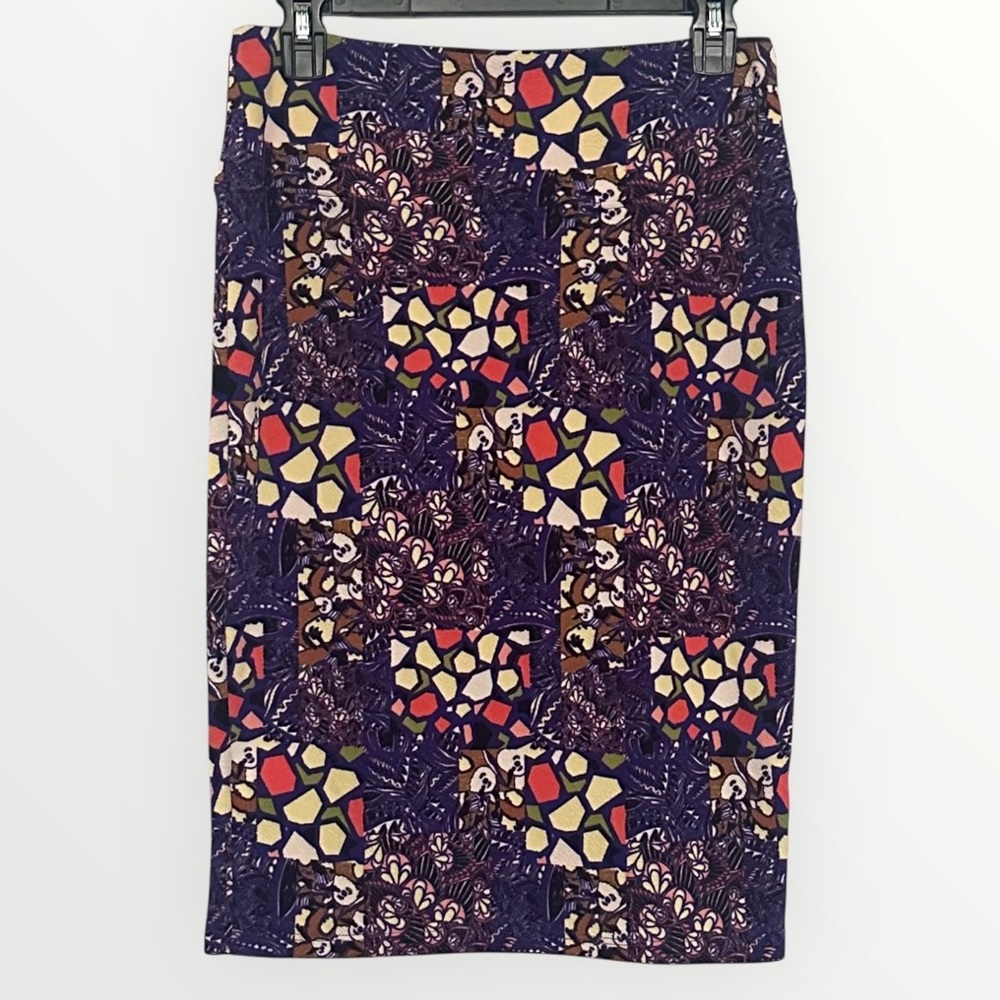 Purple Abstract Print Pencil Skirt